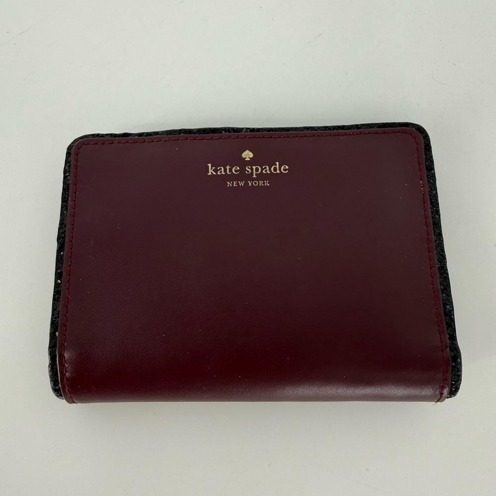 kate spade Plum Leather Card Case with Glitter Edge